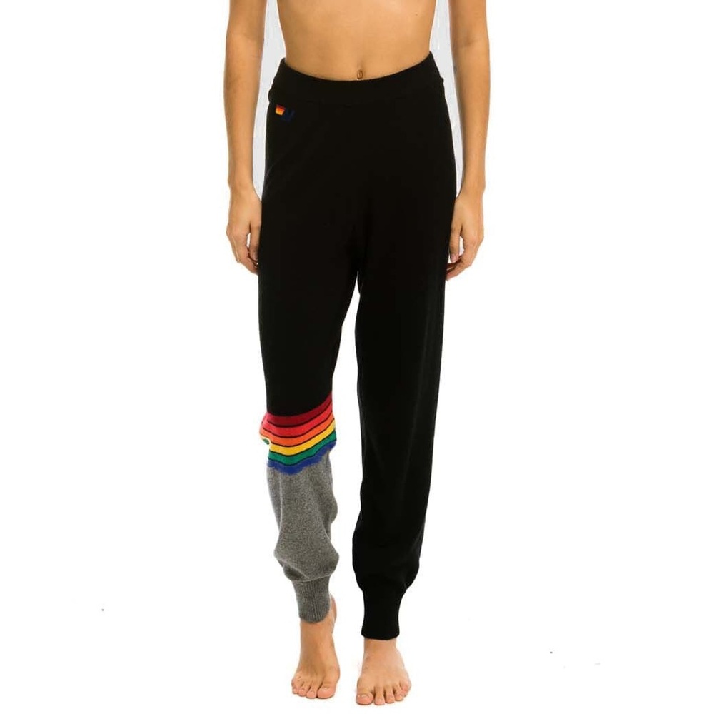 Aviator Nation — RAINBOW STRIPE SWEATER PANT - BLACK // CHARCOAL